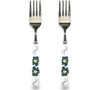 MEIYAHOME Lot de 2 fourchettes à steak de 20 cm avec poignée en céramique peinte à la main en acier inoxydable 18-10 - Couverts en métal durable pour la maison et l'hôtel