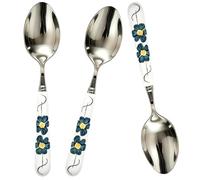 MEIYAHOME Lot de 3 cuillères élégantes myosotis de 20 cm - Acier inoxydable SUS304 18-10 de qualité supérieure avec poignée florale en céramique blanche - Cuillère de qualité alimentaire pour repas