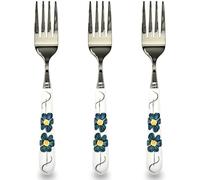 MEIYAHOME Lot de 3 fourchettes à steak de 20 cm avec poignée en céramique peinte à la main en acier inoxydable 18-10 - Couverts en métal durable pour la maison et l'hôtel