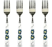 MEIYAHOME Lot de 4 fourchettes à steak de 20 cm avec poignée en céramique peinte à la main en acier inoxydable 18-10 - Couverts en métal durable pour la maison et l'hôtel