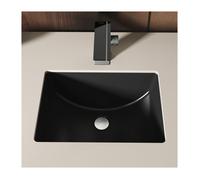 MEJE 202H-BL - Lavabo de salle de bain rectangulaire à encastrer de 46 cm, lavabo à encastrer en céramique et porcelaine, noir mat