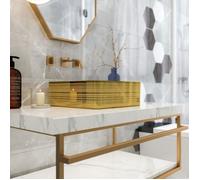 MEJE 36 cmLavabo de salle de bain carré de luxe à rayures dorées - Comptoir - Céramique