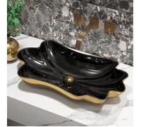 MEJE A301-BG Lavabo de Salle de Bain Unique en Forme de Fleur de Feuille de Lotus de 62 cm, Bassin d'art (Drain escamotable inclus)