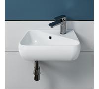 MEJE Lavabo d'angle de salle de bain suspendu 45 cm, petit lavabo de salle de bain, rectangulaire en céramique blanche (côté droit)