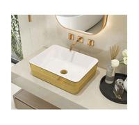 MEJE Lavabo de salle de bain rectangulaire de luxe à rayures dorées de 48 cm - Au-dessus du comptoir - Céramique