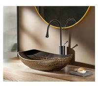 MEJE Lavabo ovale en porcelaine et céramique, avec bord doré, vintage, 56 x 40 cm