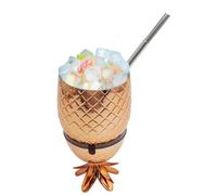 MEKLITRZ Gobelets À Boisson Ananas, Verre À Cocktail Personnalisé De Forme Créative De 450 Ml,Gobelets En Plastique Réutilisables,for Cocktail, Jus, Bière, for Décorations De Fête Hawaïenne(Gold)