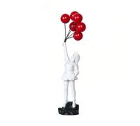MEKLITRZ Statue De Fille avec Ballon en Forme Cœur Rouge, Sculpture en Résine, Décoration Artisanale, Sculpture d'art Moderne, Décoration Table for Chambre À Coucher, Bureau, Bibliothèque