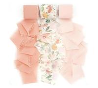 Mélange de 3 rouleaux de fleurs imprimées de 5m, ruban en mousseline de soie à bords effilochés, fait à la main, for Bouquet d'invitation de mariage, fête de naissance, DIY Dec(Flower set E)