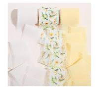 Mélange de 3 rouleaux de fleurs imprimées de 5m, ruban en mousseline de soie à bords effilochés, fait à la main, for Bouquet d'invitation de mariage, fête de naissance, DIY Dec(Flower set D)