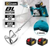 Mélangeur à béton électrique sans fil Gisam 6 vitesses, mélangeur à mortier et à plâtre, mélangeur à peinture, compatible avec batterie Makita 18V. 1 Battery