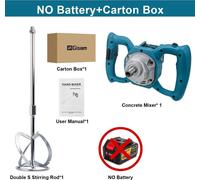 Mélangeur à béton et à mortier - Mélangeur à mortier sans fil - 40 V - Moteur sans balais - 6 vitesses - Interface pour batterie 18 V - Sans batterie ni chargeur - Rouge
