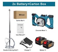 Mélangeur de béton et de peinture à batterie - Mélangeur de mortier 18V - Moteur sans balais - 6 vitesses - Compatible avec les batteries Makita 18V - Coffret comprenant 2 batteries