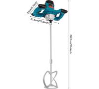 Mélangeur électrique pour mortier et peinture - Mélangeur à main XY-168 - 2100 W - 6 vitesses 0–800 tr/min - 220 V/50 Hz - Emmanchement M14 - Prise UE - Bleu