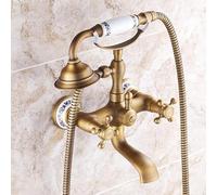 Mélangeur mural antique en T avec pommeau de douche rétro à double levier pour salle de bain avec poignée en croix pour robinet et plomberie