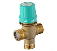 Mélangeur thermostatique en cuivre 1/2", contrôle de la température longue durée 20-65 °C avec filtre intégré et arrêt d'eau, mélangeur d'eau chaude froide à trois voies pour systèmes de plomberie (A)