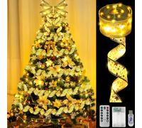 Meleager Lumières de Ruban Sapin de Noël, 10 M 100 Led Guirlande Lumineuse Ruban, Ruban Sapin Noël LED, Or Ruban Lumineux Sapin pour Décoration d'arbre de Noël, Mariage, Fête