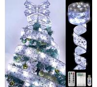 Meleager Lumières de Ruban Sapin de Noël, 10 M 100 Led Guirlande Lumineuse Ruban, Ruban Sapin Noël LED, Argent Ruban Lumineux Sapin pour Décoration d'arbre de Noël, Mariage, Fête