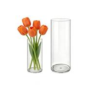 MELEJIA Lot de 2 Vases Acrylique Transparent Rond, Incassable aux Chocs et Léger, Vases Cylindriques pour Fleurs Fraîches/Séchées/Décoration Minimaliste, Intérieur/Extérieur - 10 x 20 und 12 x 30 cm