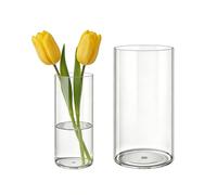 MELEJIA Lot de 2 Vases Acrylique Transparent Rond, Incassable aux Chocs et Léger, Vases Cylindriques pour Fleurs Fraîches/Séchées/Décoration Minimaliste, Intérieur/Extérieur - 10 x 20 und 15 x 25 cm