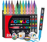 Melifluo Feutre Acrylique Lot de 24 Couleurs à Pointe Pinceau - Marqueur Peinture Acrylique Adulte, Encre à l'Eau Couvrante pour Pierre, Verre, Bois, Tissu, Toile - Coffret Cadeau Loisirs Créatifs