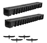 Melko Conduit de drainage Entwässerungskanal C250, 2 m, grille en fonte - adapté pour DN75 et in daptateur pour DN110