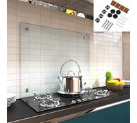 Melko Écran de protection anti-projection en verre - Panneau de cuisinière - Verre trempé de sécurité de 6 mm - Fond mural avec matériel de fixation inclus., Verre, Transparent, 120 x 50 cm