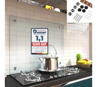 Melko Écran de protection anti-projection en verre - Panneau de cuisinière - Verre trempé de sécurité de 6 mm - Fond mural avec matériel de fixation inclus., Verre, Transparent, 100 x 60 cm