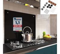 Melko Écran de protection anti-projection en verre - Panneau de cuisinière - Verre trempé de sécurité de 6 mm - Fond mural avec matériel de fixation inclus., Verre, Noir , 70 x 60 cm