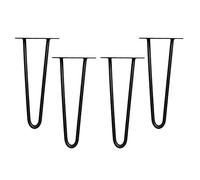 Melko Hairpin Legs Lot de 4 pieds de table en acier 12 mm 20 cm Noir | Avec protection de sol et vis de fixation, charge de plus de 60 kg, montage facile, pour table basse, banc et meuble TV