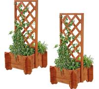 Melko Jardinière avec treillis Bac à fleurs Spalier Bois Pergola - Marron Lot de 2