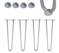Melko Lot de 4 pieds de table en épingle à cheveux en acier de 12 mm avec protections de sol | Hauteur 25 cm, 2 entretoises, acier