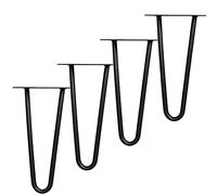 Melko Lot de 4 pieds de table en épingle à cheveux - En acier de 12 mm - Avec protections de sol - Hauteur 45 cm - 3 entretoises - Noir