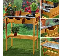 Melko Table de jardin Table à plantes Table à fleurs en bois d'épicéa brun Table de travail Table de jardinier Table en bois