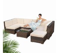 Melko XXL Jardin Meubles de Salon, Groupe de Meubles de Jardin canapé et Coussins en Osier Marron