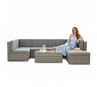 Melko XXL Rotin meublier, Ensemble de Jardin, Poly-rotin, Lounge, Meuble de Jardin, Suite, Gris Sofa