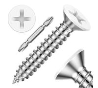 Mellewell Lot de 100 vis autotaraudeuses à tête plate blanches #8 x 3,8 cm | Acier inoxydable 304, auto-taraudeuse, entièrement fileté, embout de tournevis inclus, haute dureté, pour une utilisation en