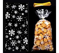 MELLIEX 100 Pièces Sacs à Biscuits de Noël, Sachets de Bonbons Friandises Cellophane Transparents Cadeaux Pochette avec Cravates Torsadées pour Les Fournitures de Fête