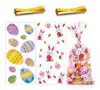 MELLIEX 100 Pièces Sacs à Biscuits de Pâques Sacs de Bonbon Friandises en Cellophane Pâques Sachets de Cadeaux Transparents avec Cravates Torsadées pour Fournitures de Fête de Pâques