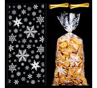 MELLIEX 100pcs Sacs à Biscuits de Noël, Sachets de Bonbons Friandises Cellophane Transparents Cadeaux Pochette avec 100pcs Cravates Torsadées pour Les Fournitures de Fête