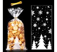 MELLIEX 50 Pièces sachets à biscuits de Noël en cellophane transparent avec cravates