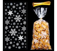 MELLIEX 50pcs Sacs à Biscuits de Noël, Sachets de Bonbons Friandises Cellophane Transparents Cadeaux Pochette avec 50pcs Cravates Torsadées pour Les Fournitures de Fête