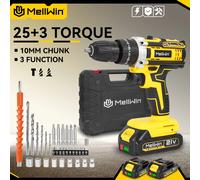 MELLWIN 25 + 3 couple sans fil perceuse à percussion électrique ensemble polyvalent tournevis électrique ensembles d'outils pour Makita 18V batterie broche 2XBattery Set