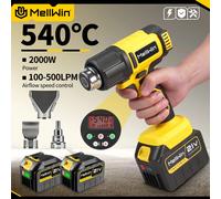 MELLWIN 540 ° Pistolet thermique électrique sans fil C, 25 vitesses réglables, pistolet à Air chaud pour Film de voiture, laque pour Makita, broche de batterie 18V 2pc 15000mAh Battery