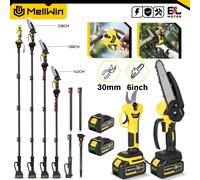 MELLWIN, tronçonneuse à chaîne 3 en 1 avec manche télescopique sans balais, 6 pouces, et ensemble de cisailles de taille 30 mm, outil de taille pour jardin, compatible avec batterie Makita 18 V. Witho