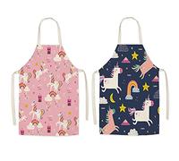 Mellystore 2 Pcs Tabliers Enfant Licorne - Cuisine Garçon Fille Peinture l'Artisanat - Noir et Rose 8-12 Ans