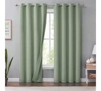 Melodieux 100% Occultant Rideau, Vert Texture Tissées Rideau Lot de 2, 140x245cm