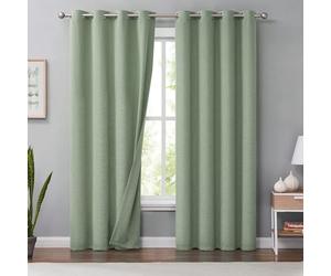 Melodieux 100% Occultant Rideau, Vert Texture Tissées Rideau Lot de 2, 140x245cm