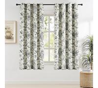 Melodieux 2 Panneaux de Rideaux occultants à imprimé Floral Vintage de 160 cm de Long - Toile de Jouy - Rideaux à œillets texturés en Coton pour Chambre à Coucher et Salon, 132,1 x 160 cm, Onyx Noir
