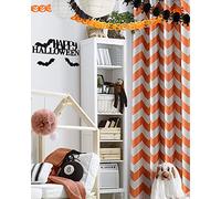 Melodieux Chevron Rideaux occultants œillets en Haut, Polyester & Polyester mélangé, Orange, 52x84 inch